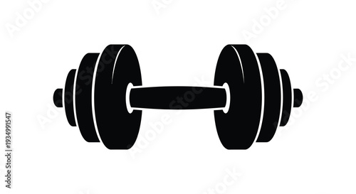 A stark black dumbbell illustration on a white background representing strength and fitness silhouette high quality professional detailed