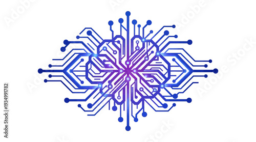 Abstract AI core processor icon with a glowing gradient, representing a digital brain, neural network, and advanced technology.