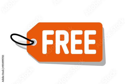 A vibrant orange vector graphic tag with the word FREE in white letters
