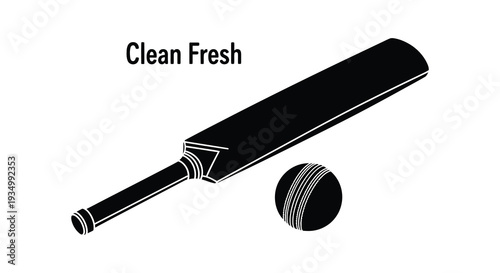 A striking black silhouette of a cricket bat and ball against a white background silhouette high quality professional
