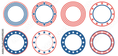 Patriotic American flag inspired circle frames, USA patriotic circle border designs perfect for Independence Day