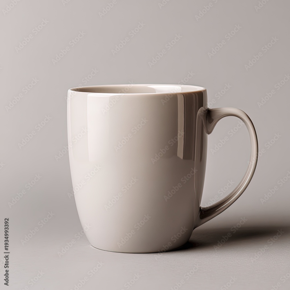 Obraz premium Empty Light Beige Mug On Gray Background