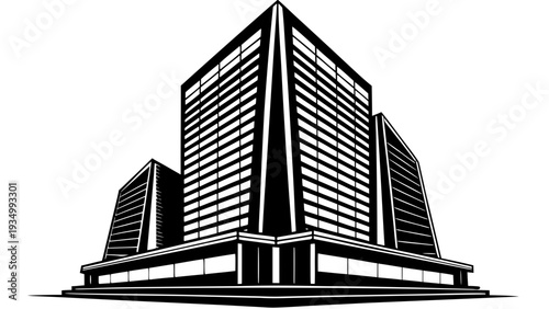 Modern skyscraper complex with sleek design and urban landscape