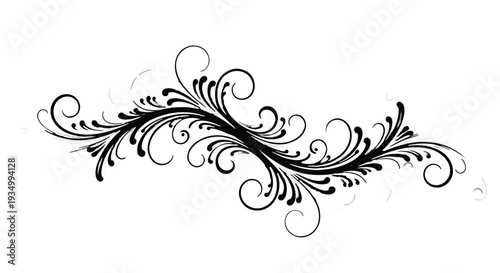 Elegant black flourish design with swirling ornate swirls on white background