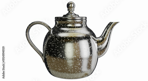 Silver teapot with white speckles and small finial