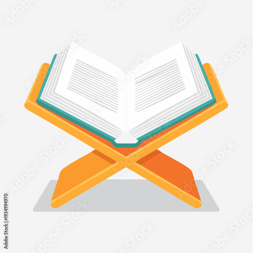 Islamic Holy Book, the Quran, displayed open on a wooden stand