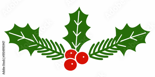 A vibrant illustration of a holly sprig with red berries