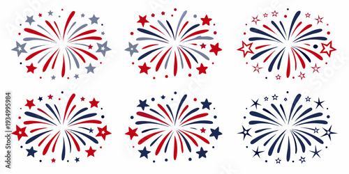 A patriotic collection of colorful firework burst illustrations for celebrations