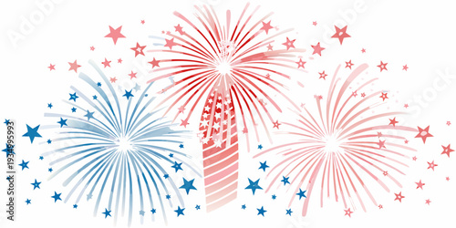 Festive fireworks display with red white and blue patriotic stars