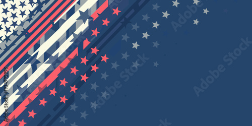 Abstract patriotic design featuring red white and blue stars and stripes
