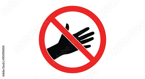 A striking red prohibition sign featuring a black hand within a circle conveying a clear message of restriction silhouette
