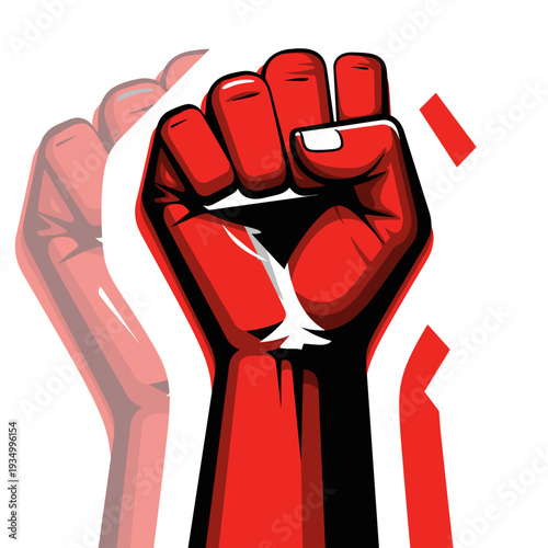 Red Raised Fist Symbolizing Strength Revolution and Political Resistance