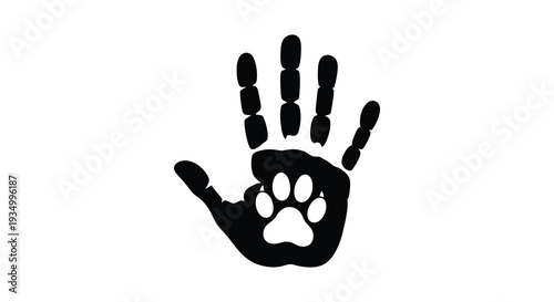 A striking black handprint features a paw inside creating a unique and symbolic image silhouette high quality professional
