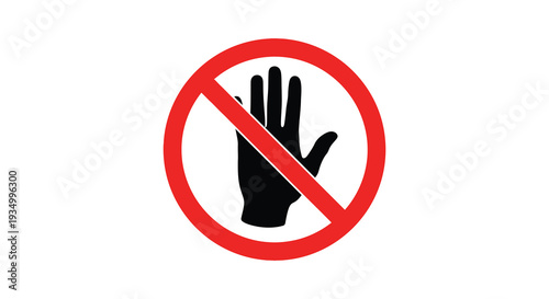 A striking red prohibition sign displays a black hand silhouette indicating a denial of access or action