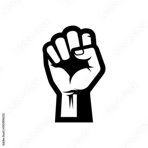 Bold Black Fist Icon Isolated on a Plain White Background