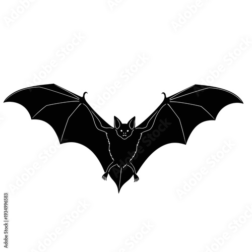 Black bat with outstretched wings in flight