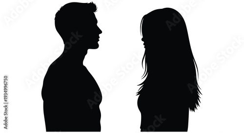 A striking profile view of a couple facing each other rendered as a dark silhouette high quality professional