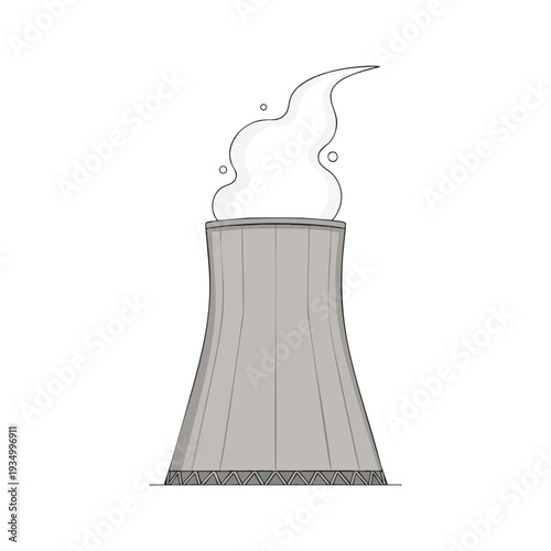 Cooling Tower with Steam Emission for Industrial or Power Plant Scenes