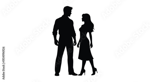 A romantic couple stands closely together elegantly posed against a pristine white background silhouette high quality professional detailed