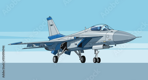 Military Fighter Jet on Runway Ready for Takeoff.