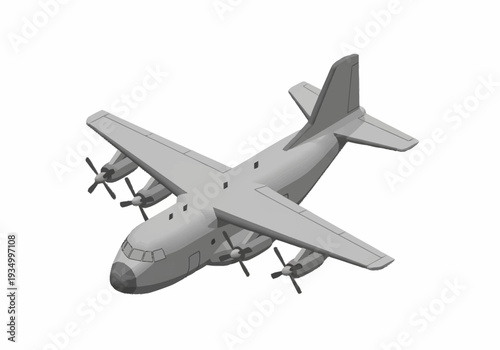 Gray Military Transport Airplane with Four Engines.
