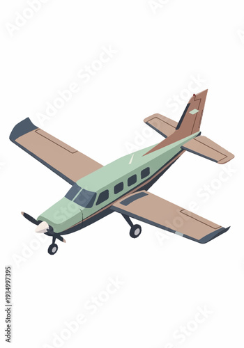 Small green airplane with brown wings flying.