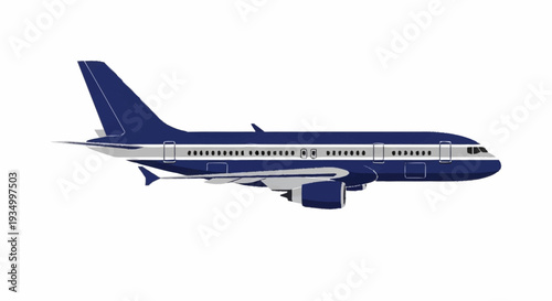 Commercial Airplane in Flight Mode Side View.