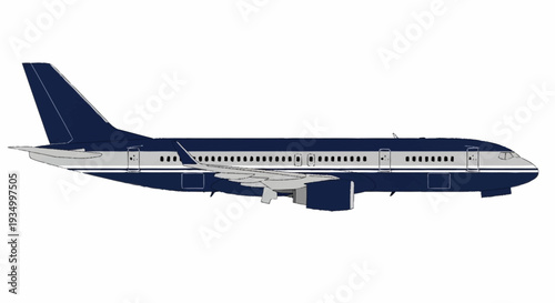 Dark blue and white commercial airplane model.