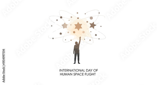 Man Reaching Stars in Space Illustration.