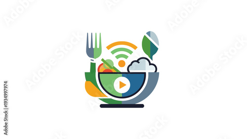 Digital Meal Icon with Utensils.