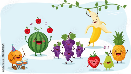 Cartoon Fruits Party Together.