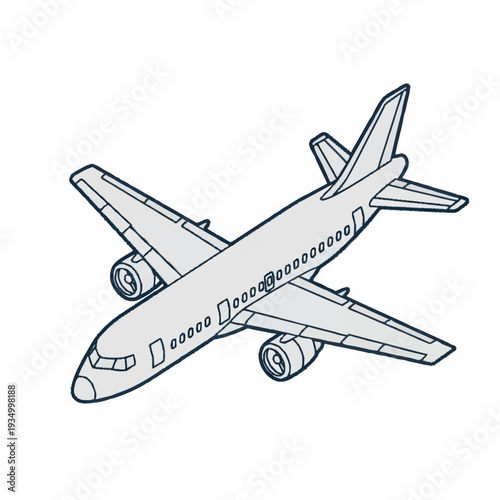 Simple line drawing of a commercial airplane in flight.