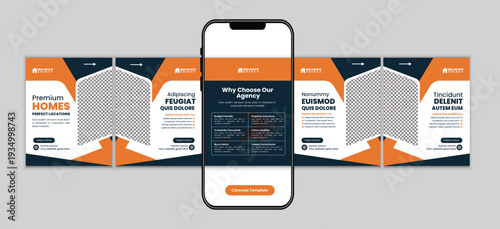 Modern Home for Sale Real Estate Social Media  microblog carousel post Design Template