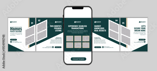 Modern Home for Sale Real Estate Social Media  microblog carousel post Design Template