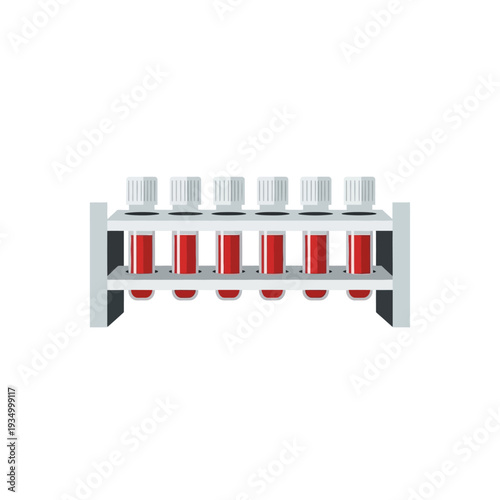 Medical Test Tubes with Red Liquid in Rack - Laboratory Equipment