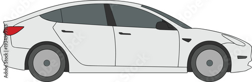 Modern white sedan car illustration isolated on white background, stylish passenger vehicle for urban transportation and travel concept
