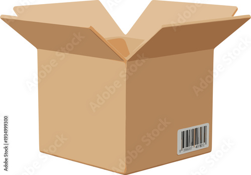 Open cardboard shipping box illustration isolated on white background, packaging container for delivery storage moving logistics concept