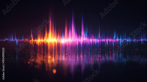 Abstract neon background glowing sound waves motion purple orange blue audio waves noise frequency waveform music track voice recording audio spectrum futuristic digital aesthetic cinematic 