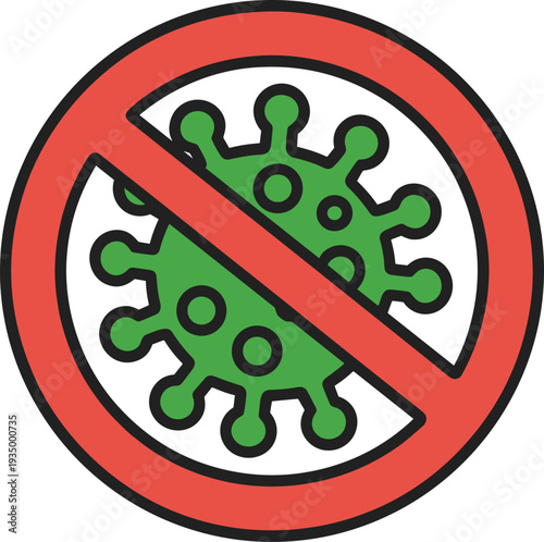 No virus prohibited sign red circle slash green coronavirus icon stop infection pandemic prevention hygiene health safety medical warning vector illustration for poster design