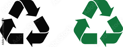 Recycling symbol set black and green versions classic three arrows loop eco friendly waste management sustainability icon vector illustration for environment conservation designs
