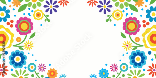 Colorful floral arrangement forming a decorative border on white