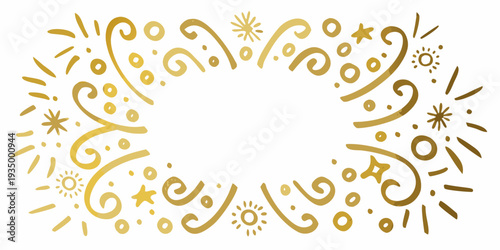 Golden decorative swirls and star shapes forming an ornate frame