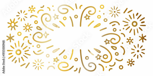 Golden abstract swirls and starbursts forming a decorative frame