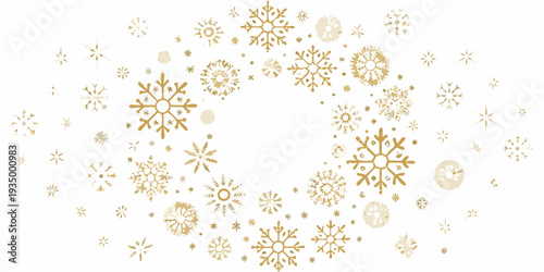 Golden snowflakes forming a circular pattern on a light background