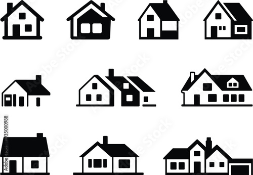 House icons set with various home silhouettes black vector collection isolated on white background real estate building architecture symbols