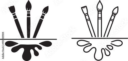 Artist Paint Brushes with Ink Splash Vector Logo