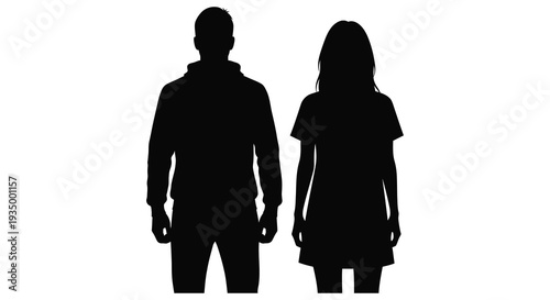 A stark depiction of a man and woman standing closely together in black silhouette high quality professional detailed