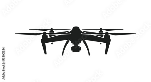 A striking black silhouette of a modern drone with extended propellers showcasing aerial technology silhouette high quality professional