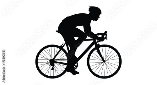 A dynamic black silhouette of a cyclist intensely focused on road racing showcasing speed and athleticism silhouette
