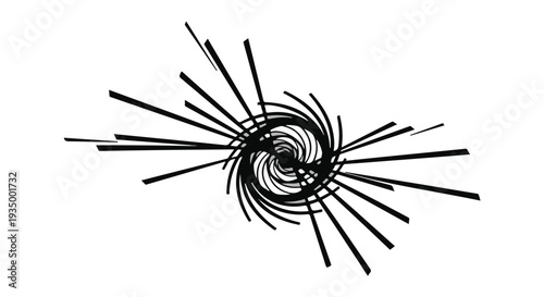 Abstract black lines swirling outwards from a central vortex on a white background.